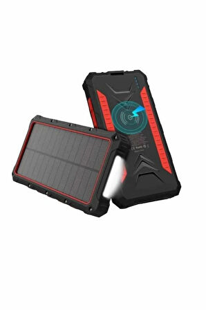 20000 mAh Solar Panelli Qi Wireless Powerbank + El Feneri