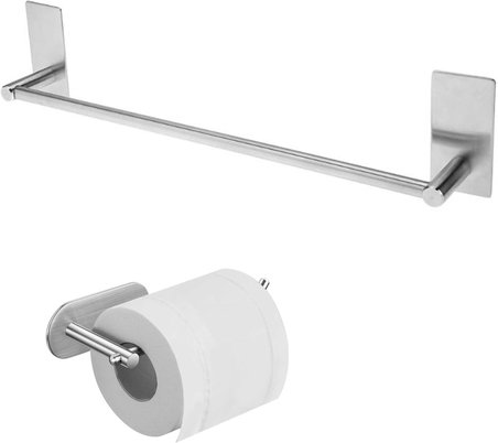 Paslanmaz Çelik 40cm Havluluk ve Tuvalet Kağıtlığı Set HAMBURG - Kendinden Yapışkanlı