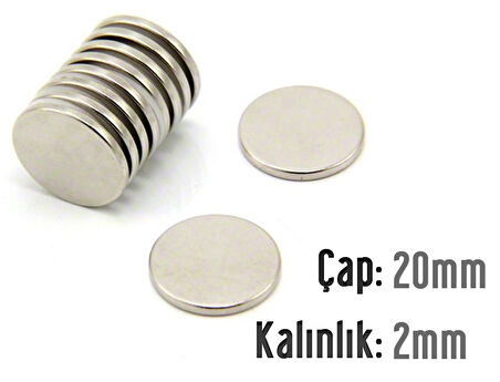 Neodyum Mıknatıs Silindir Çap 20mm , Kalınlık 2mm   ( 3 Adet)