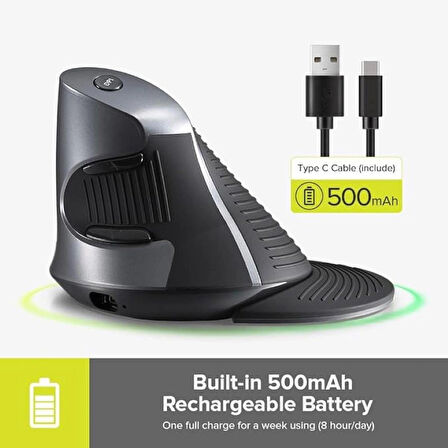  TechTic Kablosuz Dikey Mouse Sessiz 6 Tuşlu 800/1200/1600 DPI Bilek Destekli Ergonomik-Delux M618gx
