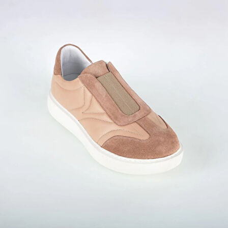 Pudra Süet Kombin Deri Kadın Sneaker