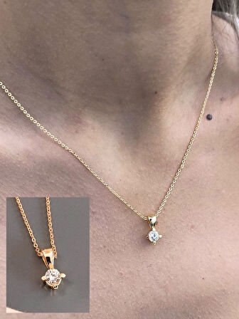 YUVARLAK ZİRKON TAŞLI GOLD MİNİMAL ZARİF KOLYE-KOL153