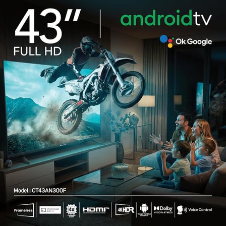 43” Full HD Android TV (CT43AN300F), HDR, Çerçevesiz, Dahili Uydu Alıcı, Wi-Fi, Bluetooth, Chromecast Built-in, Dolby Audio, 2x HDMI, Smart TV