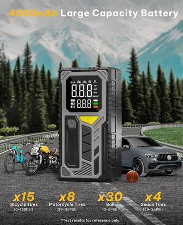 4000mAh Hava Kompresörü Powerbank Özellikli Auhma Model Kompresör Araba Bisiklet Top Lastik Şişirme Pompası