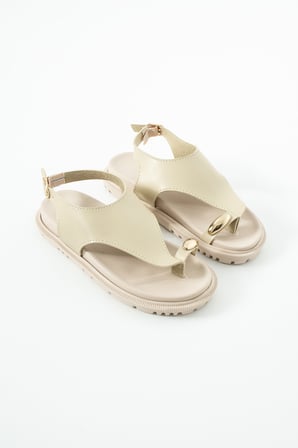 Kadın Parmak Arası Metal Detaylı Kalın Taban Flat Sandalet