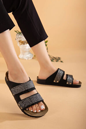 Kadın Comfort Esnek Ayarlanabilir Pırlanta Cırt Şık Anatomik  Rahat Günlük Sandalet Terlik