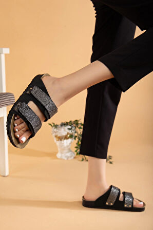 Kadın Comfort Esnek Ayarlanabilir Pırlanta Cırt Şık Anatomik  Rahat Günlük Sandalet Terlik