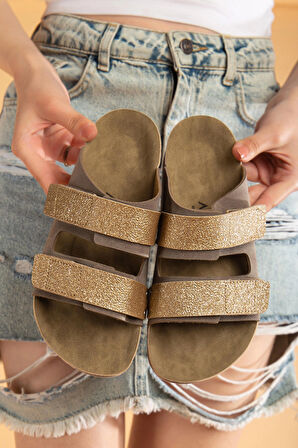 Kadın Comfort Esnek Ayarlanabilir Pırlanta Cırt Şık Anatomik  Rahat Günlük Sandalet Terlik