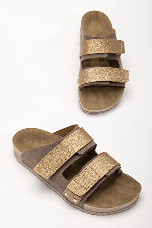 Kadın Comfort Esnek Ayarlanabilir Pırlanta Cırt Şık Anatomik  Rahat Günlük Sandalet Terlik