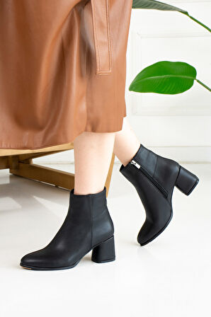 Günlük Kadın Bot Fermuarlı Kalın Yüksek Topuklu Rahat Bootie 2001