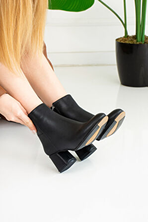 Günlük Kadın Bot Fermuarlı Kalın Yüksek Topuklu Rahat Bootie 2001