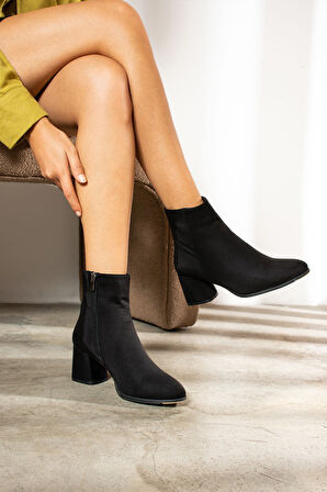 Günlük Kadın Bot Fermuarlı Kalın Yüksek Topuklu Rahat Bootie 2001