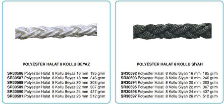 Dolphin Rope Polyester Halat 8 Kollu 18 Mm Siyah