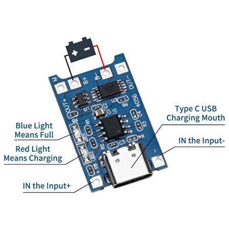TP4056 18650 Lityum Pil Şarj Modülü USB Tip-C