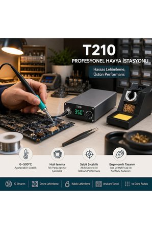 T210 Ayarlanabilir Sabit Sıcaklık Dijital Ekranlı Profesyonel Havya Lehim İstasyonu 85W