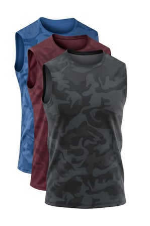 3'lü Erkek Nem Emici Hızlı Kuruma Atletik Teknik Sporcu Sıfır Kol T-shirt Siyah-Bordo-Mavi
