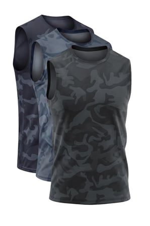 3'lü Erkek Nem Emici Hızlı Kuruma Atletik Teknik Sporcu Sıfır Kol T-shirt Siyah-Füme-Lacivert