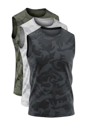 3'lü Erkek Nem Emici Hızlı Kuruma Atletik Teknik Sporcu Sıfır Kol T-shirt Siyah-Gri-Haki