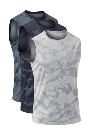 3'lü Erkek Nem Emici Hızlı Kuruma Atletik Teknik Sporcu Sıfır Kol T-shirt Gri-Lacivert-Füme