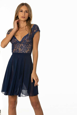 Pierre Cardin Dantelli Şifon Kısa Gecelik 650 Navy