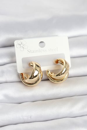 Evimdeyokyok 316L Çelik Asimetrik Halka Kadın Küpe Gold Renk