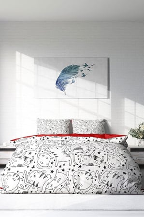 %100 Pamuk Saten Çift Kişilik Nevresim Takımı Catsy, MONOHOME38878
