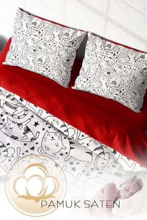 %100 Pamuk Saten Çift Kişilik Nevresim Takımı Catsy, MONOHOME38878