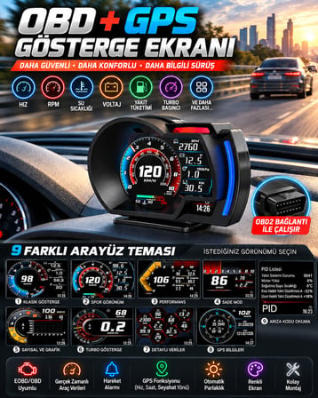 Volkswagen Passat B6 2005-2010 Uyumludur OBD2 GPS Hız Devir Gösterge Ekranı