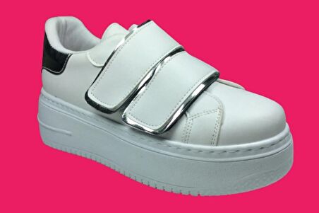 Womenly Moda 2001 Beyaz Cırtlı Kadın Sneaker Spor Ayakkabı