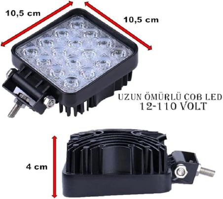 16 Ledli Projektör Kare Lamba Cob Ledli Kalın Kasalı 12-110 Volt