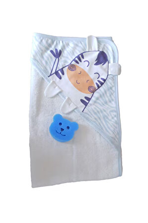 Mavi Zebra Desenli Havlu Bornoz Set&Takım (Lif Hediyeli)