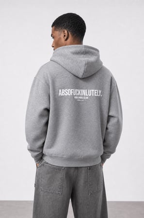 Erkek Absofuckinlutely Baskılı Oversize Hoodie Melanj