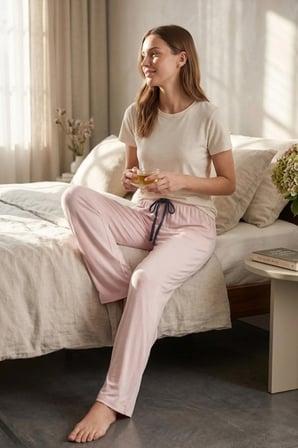 Kadın Büyük Beden Sandy Kumaş Pijama Altı Battal Boy Rahat Kesim