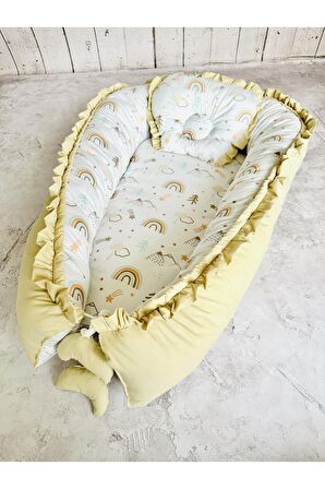 Baby Nest Gökkuşağı Fırfırlı Ortopedik Çift Taraflı Bebek Yatağı Anne Yanı Bebek Yatağı