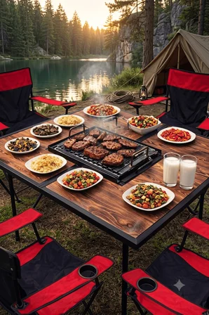 Premium Katlanır Ahşap Mangal Standı Ve Piknik Masası (140 cm x 70 cm)