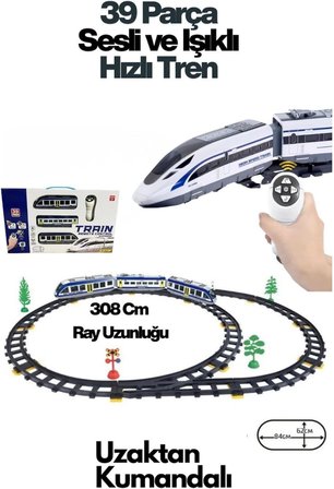 Uzaktan Kumandalı Sesli ve Işıklı Hızlı Tren Seti - 39 Parça 308 cm Büyük Raylı Oyuncak Tren