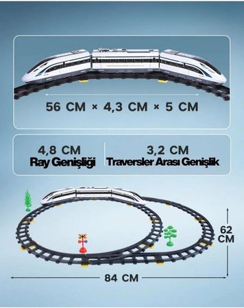Uzaktan Kumandalı Sesli ve Işıklı Hızlı Tren Seti - 39 Parça 308 cm Büyük Raylı Oyuncak Tren