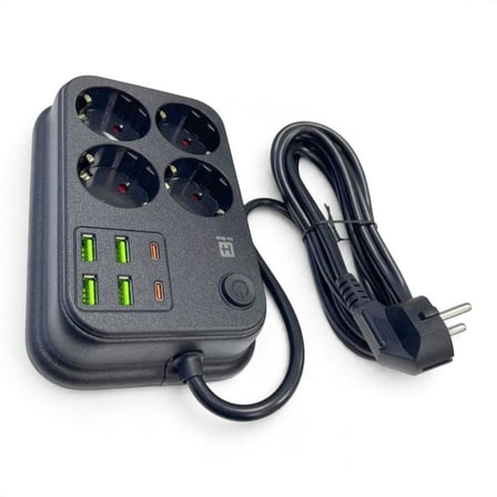 hi-link 4 Soketli 2xType-C +4xUSB Girişli 3 Metre Kablolu Akım Korumalı Priz
