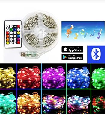 10 Metre Rgb Led Sese ve Müziğe Duyarlı Bluetooth Özellikli Tak Çalıştır Set