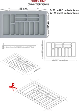 Çekmece Içi Kaşıklık Kepçelik Düzenleyici 86x49 cm (78,5x40 cm Kadar Kesilebilir)