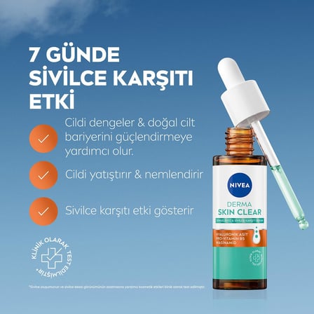Derma Skin Clear Dengeleyici ve Sivilce Karşıtı Serum 30ml, Cildi Yatıştırır, Komedojenik Değildir,Niasinamid, Hyaluronik Asit, Pro Vitamin B5,Yağlı,Karma Cilt