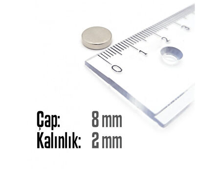 Neodyum Mıknatıs Silindir Çap 8mm , Kalınlık 2mm   ( 10 Adet)