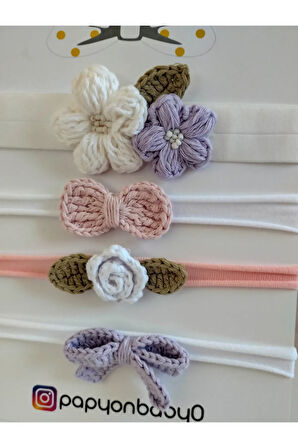 4'lü Set Örgü Motifli Saç Bandı - Çok Renkli - Organik & El Yapımı