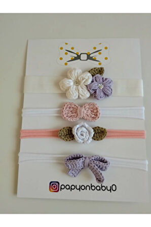 4'lü Set Örgü Motifli Saç Bandı - Çok Renkli - Organik & El Yapımı