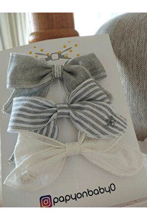 3'lü Set Fiyonk Toka - Gri - Organik & El Yapımı