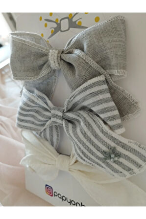 3'lü Set Fiyonk Toka - Gri - Organik & El Yapımı