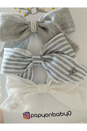 3'lü Set Fiyonk Toka - Gri - Organik & El Yapımı