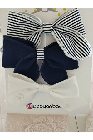 3'lü Set Fiyonk Toka - Lacivert - Organik & El Yapımı