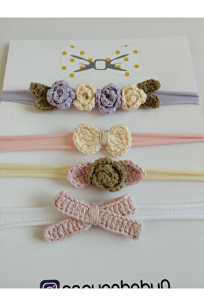 4'lü Set Örgü Motifli Saç Bandı - Çok Renkli - Organik & El Yapımı