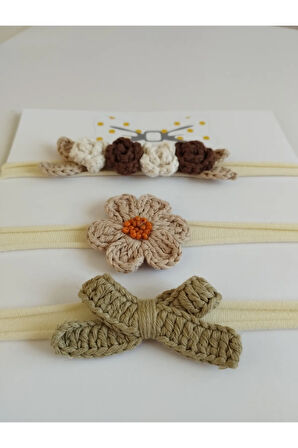 3'lü Set Örgü Motifli Saç Bandı - Çok Renkli - Organik & El Yapımı